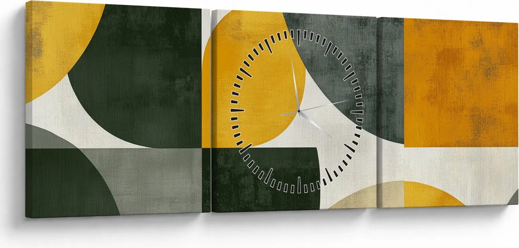 Obraz - Abstrakcia v olivovej farbe (s hodinami) (90x30 cm)