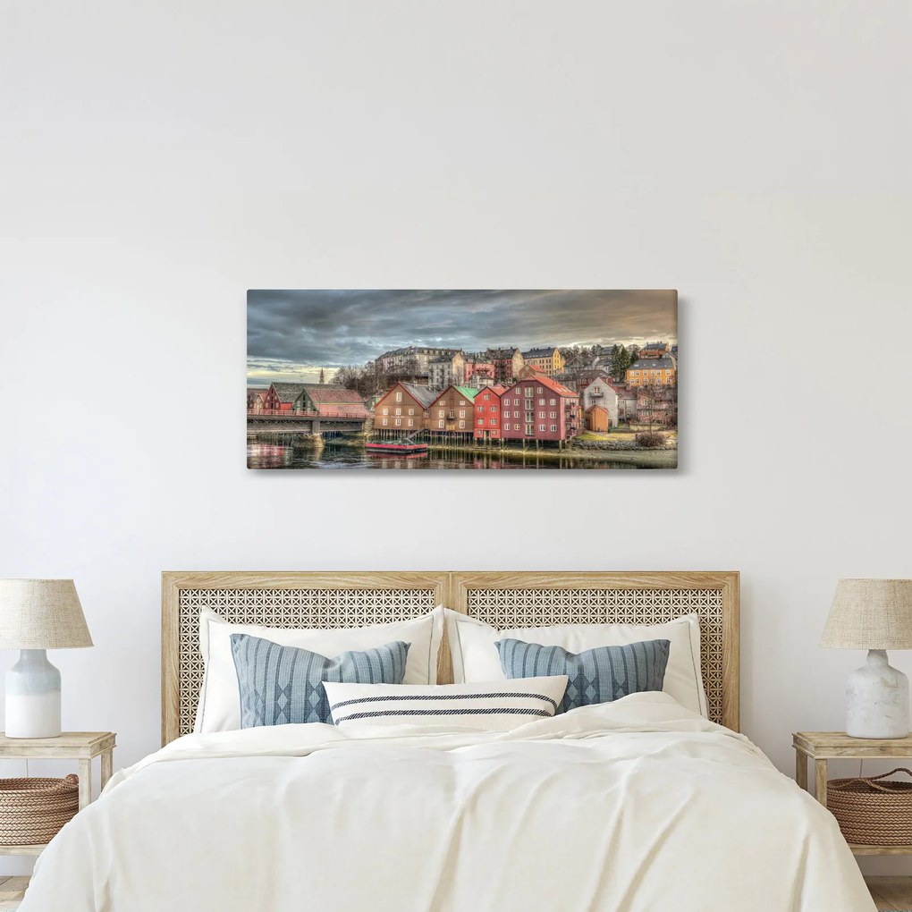 Obraz - Domy pri rieke (120x50 cm)