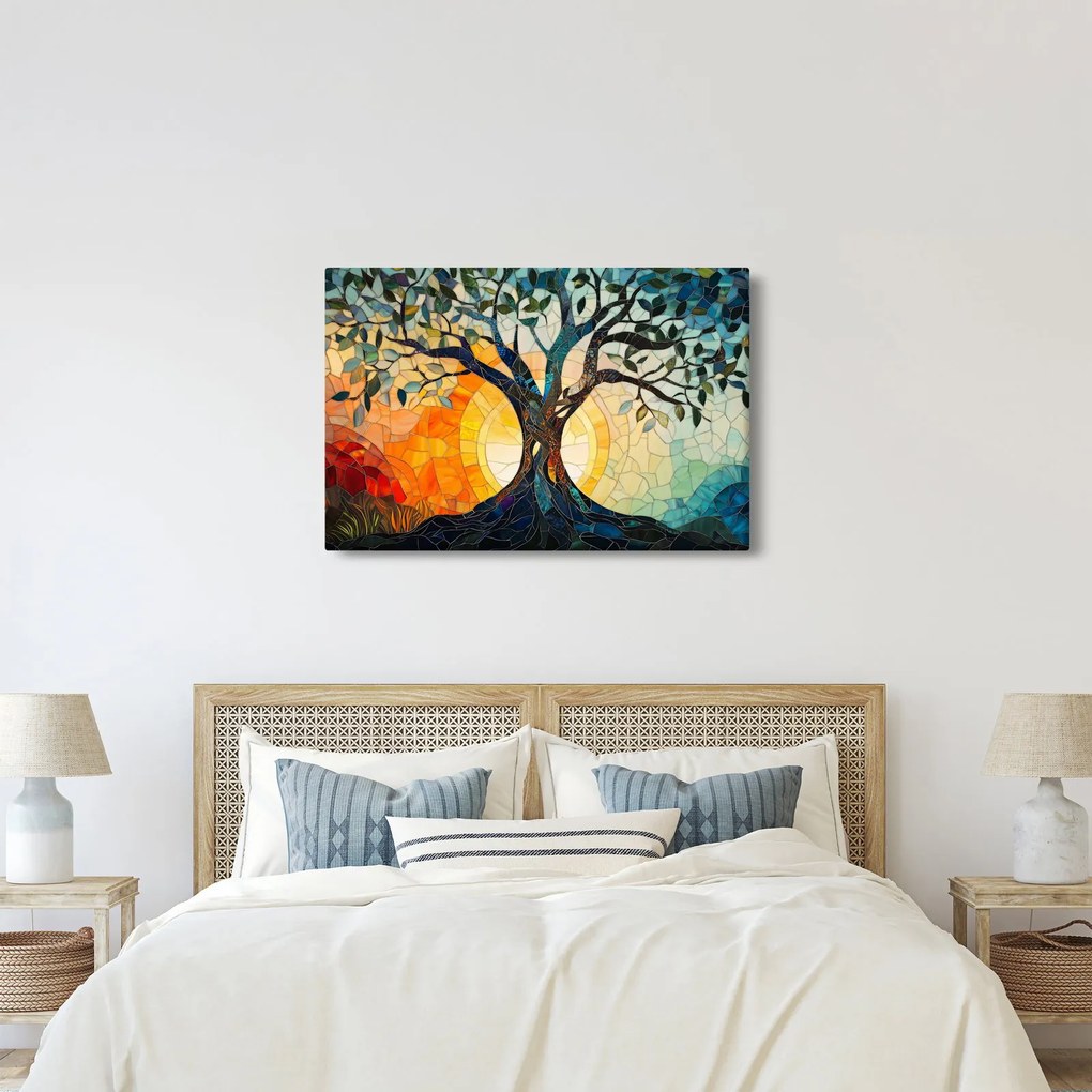 Obraz – Mozaika – slnko a strom I. (90x60 cm)