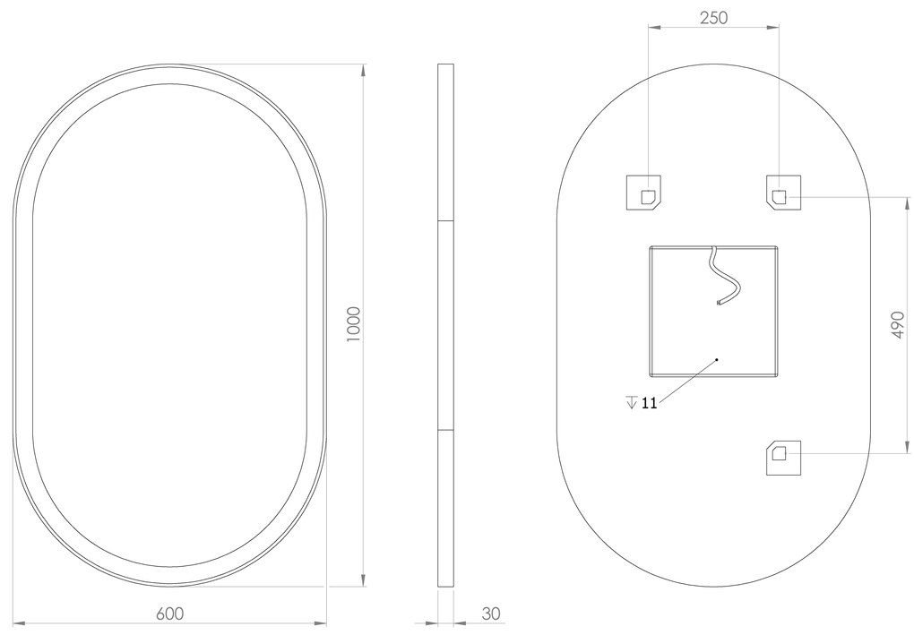 Sapho Sapho, PARGA oválne zrkadlo s LED osvetlením 60x100 cm, PG600