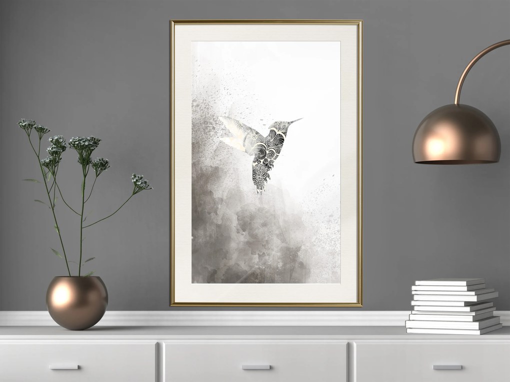 Artgeist Plagát - Ethnic Hummingbird [Poster] Veľkosť: 30x45, Verzia: Zlatý rám s passe-partout