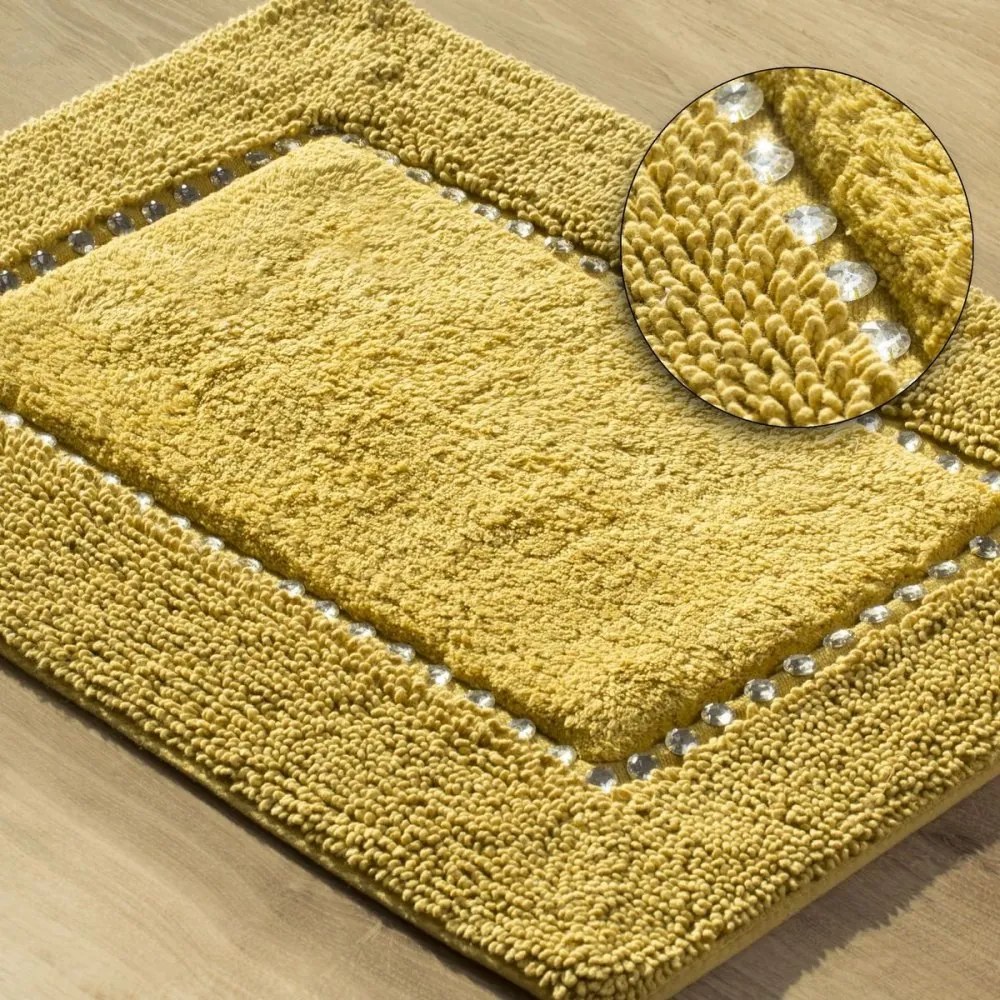 Žltý bavlnený ozdobený koberec do kúpelne Šírka: 50 cm | Dĺžka: 70 cm