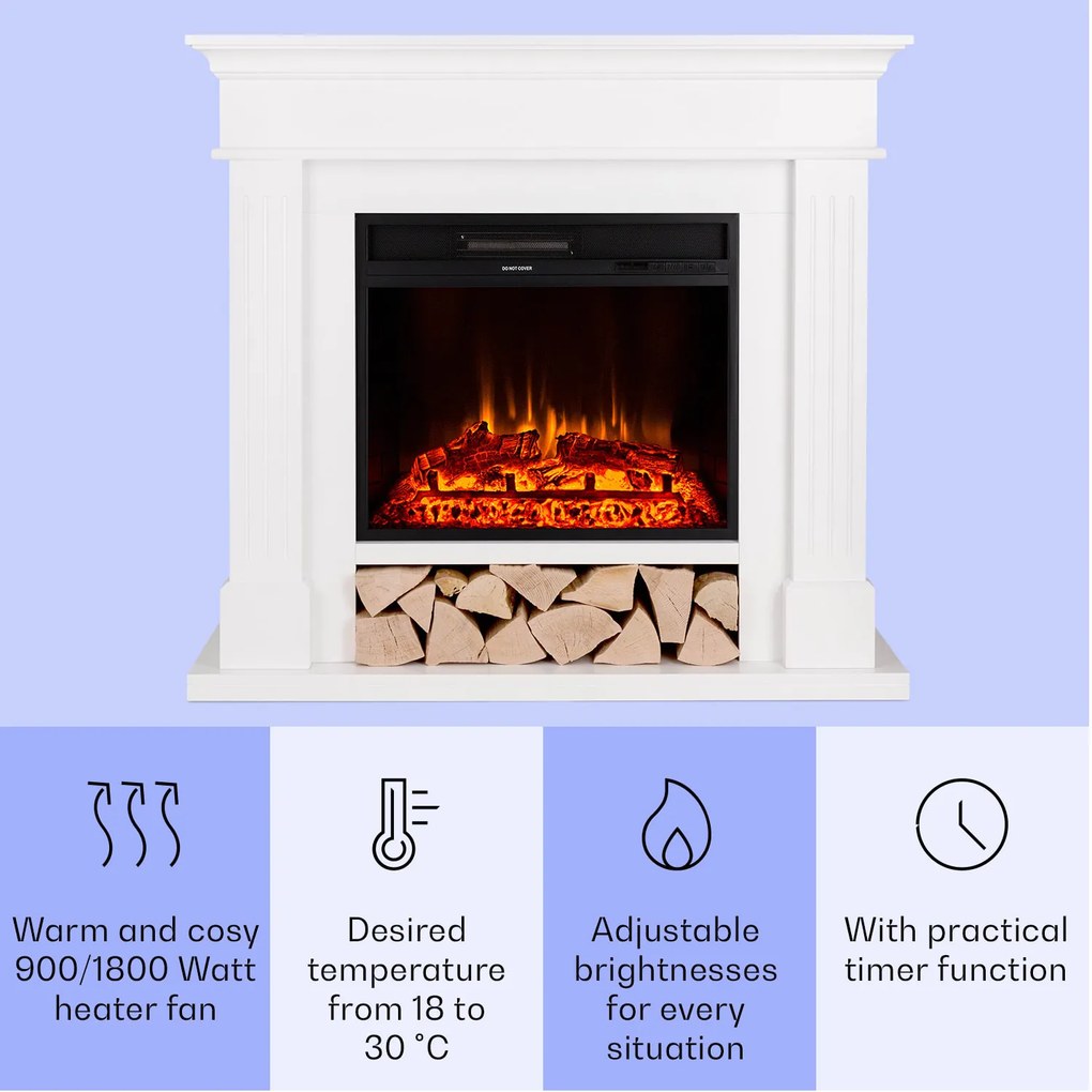 Klarstein Las Pilas, elektrický krbový ohrievač s ventilátorom, 900/1800 W, týždenný časovač, diaľkové ovládanie