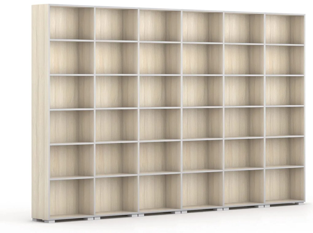Knižnica SILVER LINE, 6 stĺpcov, 2230 x 3600 x 400 mm, dub prírodný