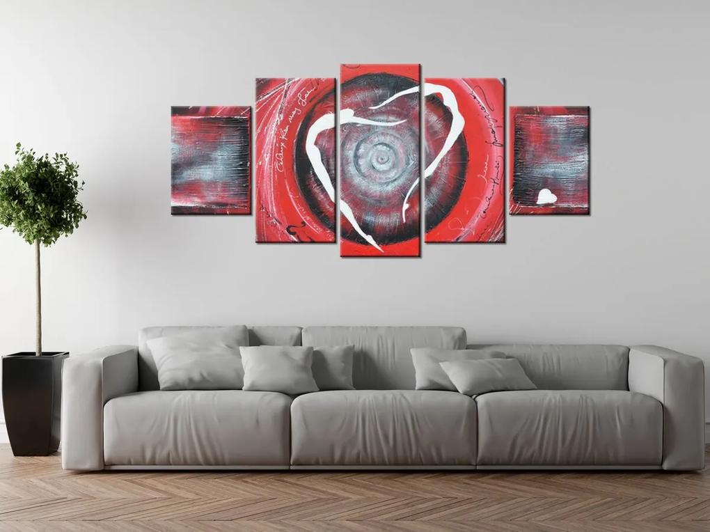 Gario Ručne maľovaný obraz Postavy v červenom kruhu - 5 dielny Rozmery: 150 x 105 cm