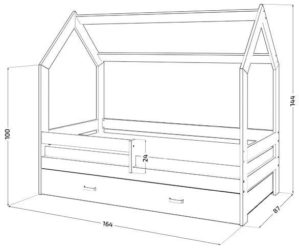 Detská posteľ DOMČEK D3 borovica 80x160 cm Rošt: Bez roštu, Matrac: Bez matraca, Úložný box: S bielym úložným boxom