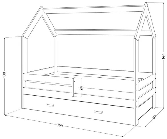 Detská posteľ DOMČEK D3 borovica 80x160 cm Rošt: Bez roštu, Matrac: Bez matraca, Úložný box: S borovicovým úložným boxom