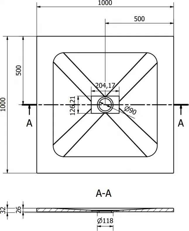 Mexen Hugo, štvorcová sprchová vanička SMC 100 x 100 cm, čierna, zlatá krytka, 42701010-G