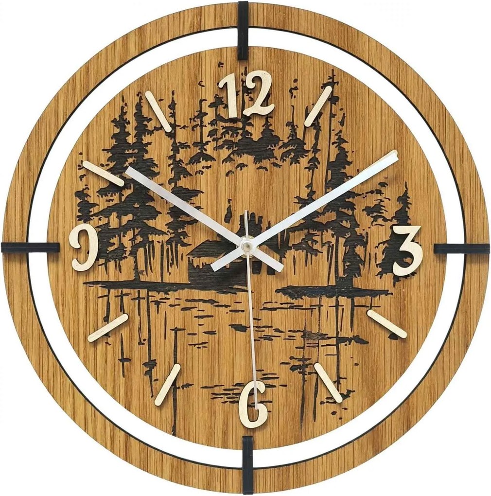 Drevené hodiny na stenu les 30 až 50 cm | NILSE: HDF - Javor 30 cm 4804-115436 HDF0702-ruky-silver