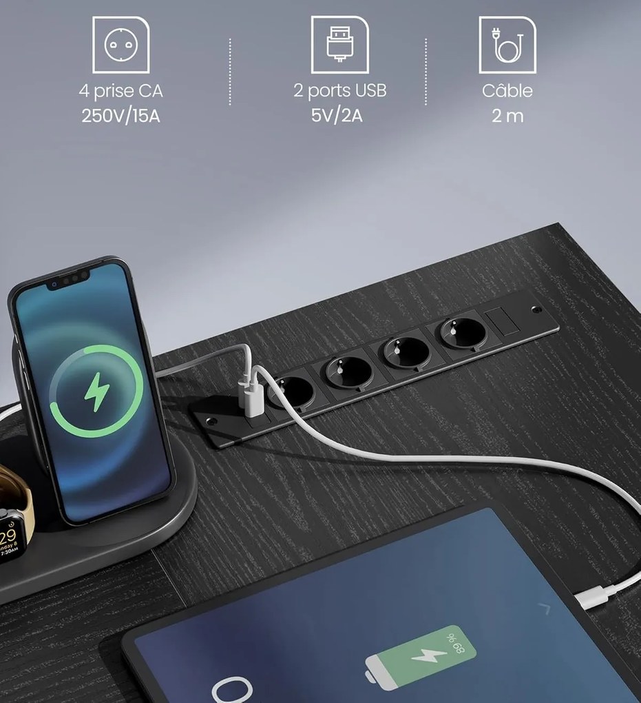 Rohový písací stôl so zásuvkami a LED Vasagle Bora čierny