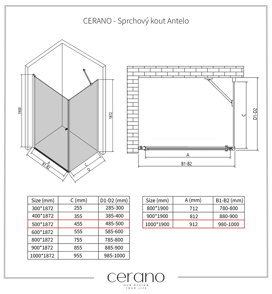 CERANO - Sprchovací kút Antelo L/P - chróm, transparentné sklo - 100x50 cm - krídlový, CER-CER-477362