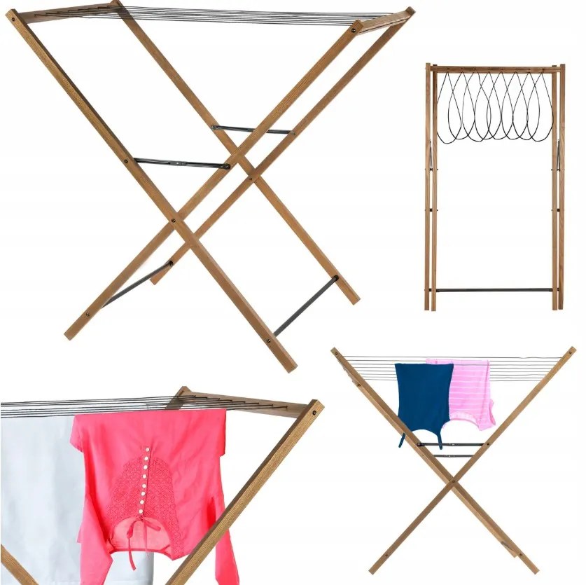 Erga Aurora Line, drevený vešiak na sušenie bielizne 95x62,5x90 cm na postavenie, hnedá-čierna, ERG-SEP-1003SEPSULUNA