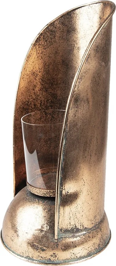 Medený antik kovový svietnik so skleneným valcom - Ø 17*35 cm