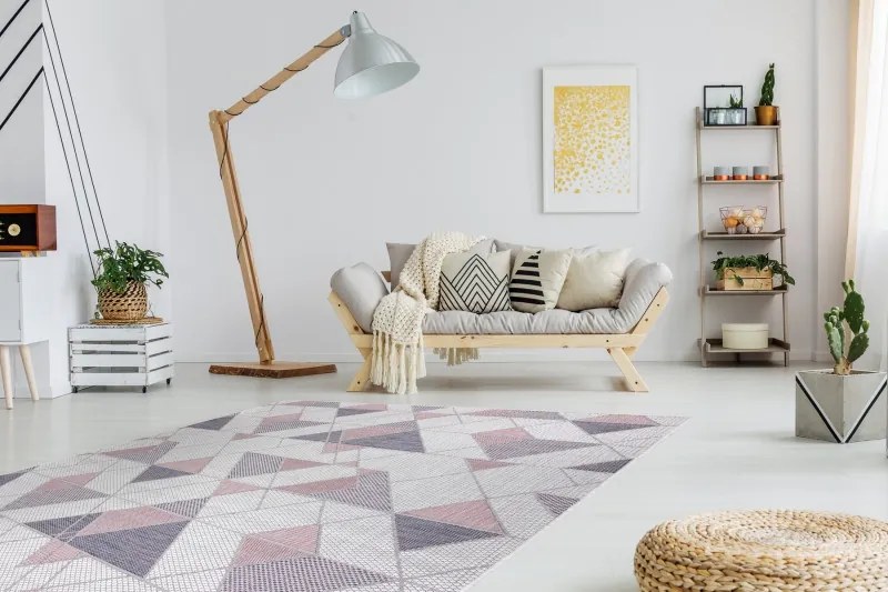 Dywany Łuszczów, Kusový koberec Sion Sisal Triangles B3006A ecru/pink – na von aj na doma, 180x270, ružová, chodba / predsieň