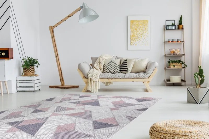 Dywany Łuszczów Kusový koberec Sion Sisal Triangles B3006A ecru/pink – na von aj na doma - 80x150 cm