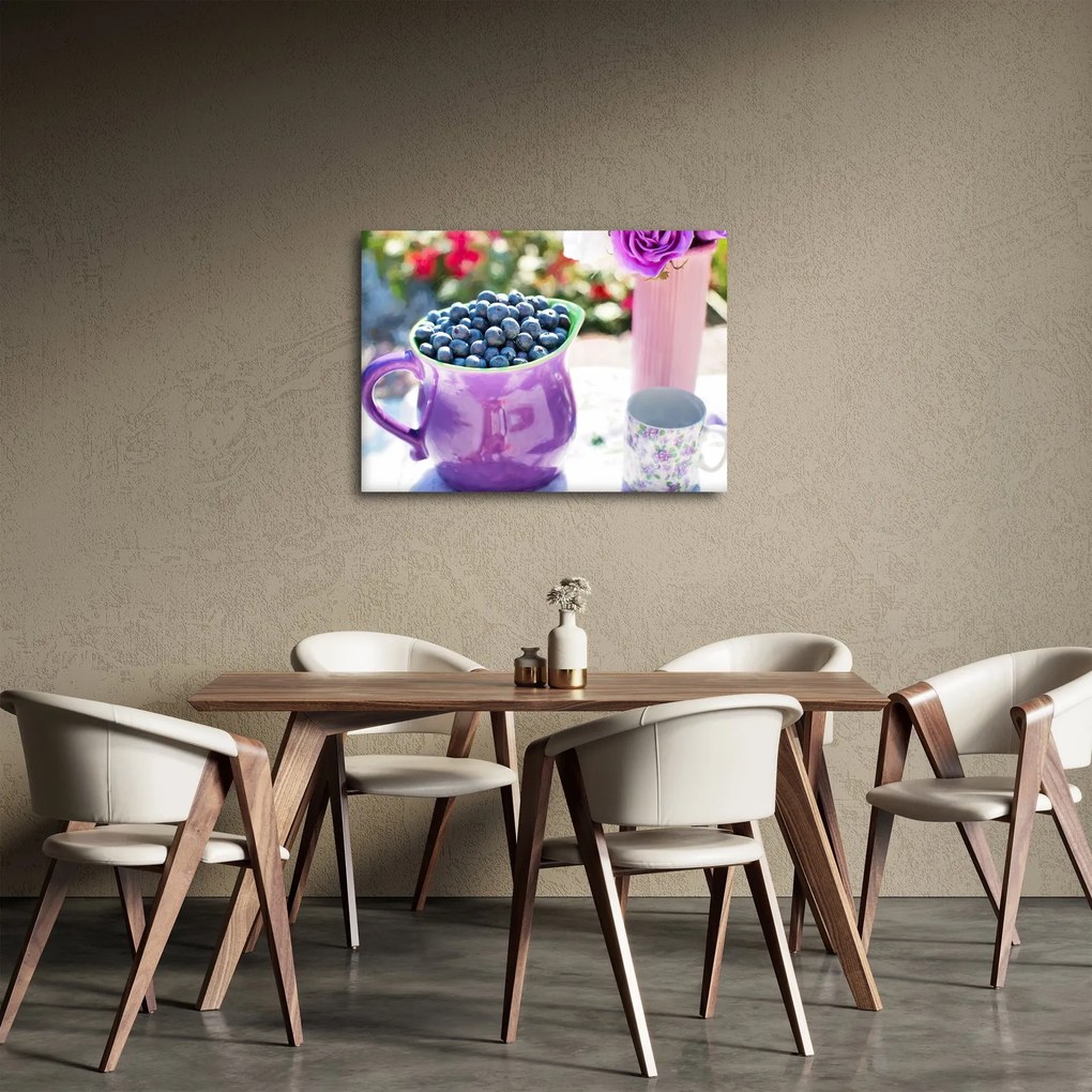 Obraz - čučoriedky v hrnčeku (70x50 cm)