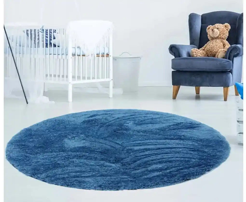 Detský koberec plyšový okrúhly Home 120x120 cm ružový Farba: modrá | BIANO