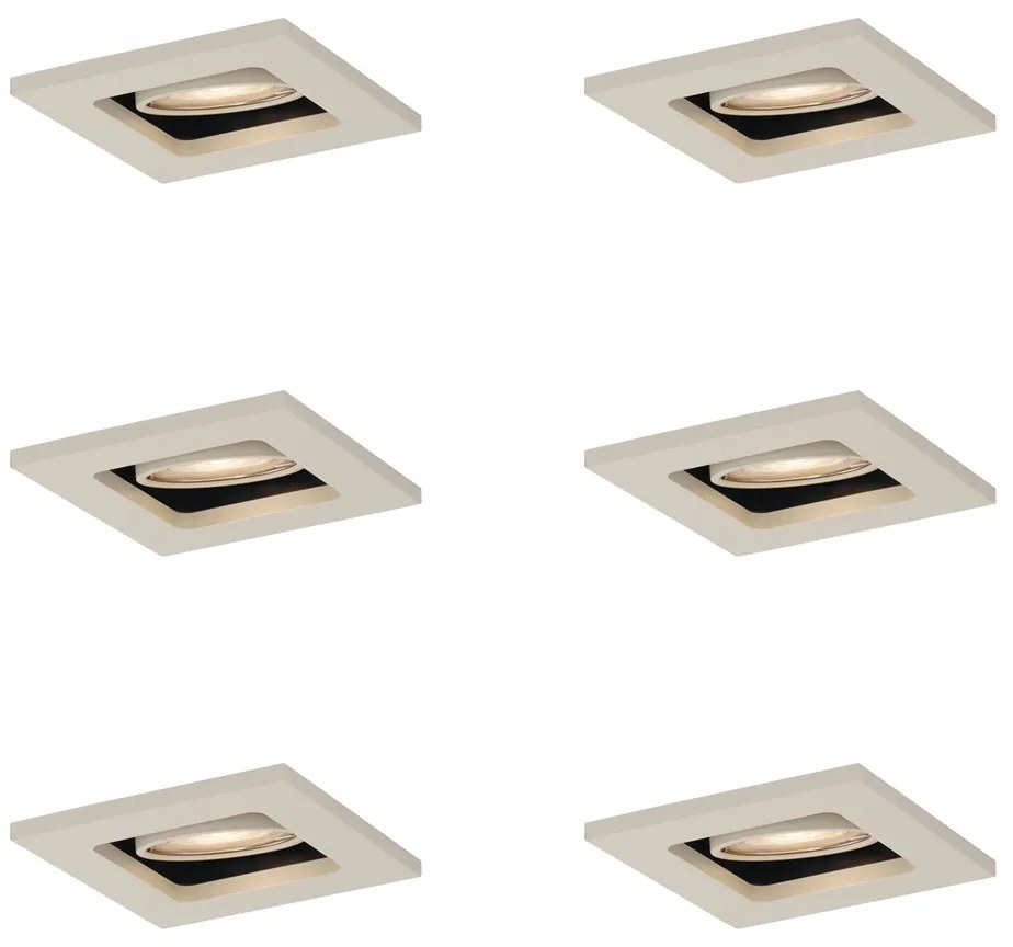 Sada 6 moderných zapustených bodových svetiel béžová GU10 50 mm otočné a naklápacie - Qure