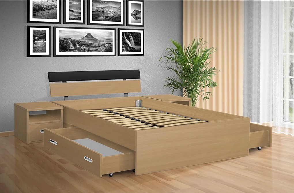 Nabytekmorava Drevená posteľ RAMI -M 120x200 cm dekor lamina: BUK 381, matrac: BEZ MATRACÍ