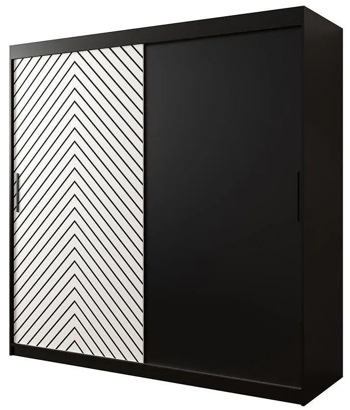 Skriňa Jodełka 200 čierna/biely/čierna