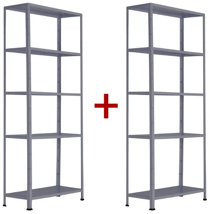 Policový regál 1+1 ZADARMO, 1760x750x300 mm, 5 políc, nosnosť police 75 kg, RAL 7031