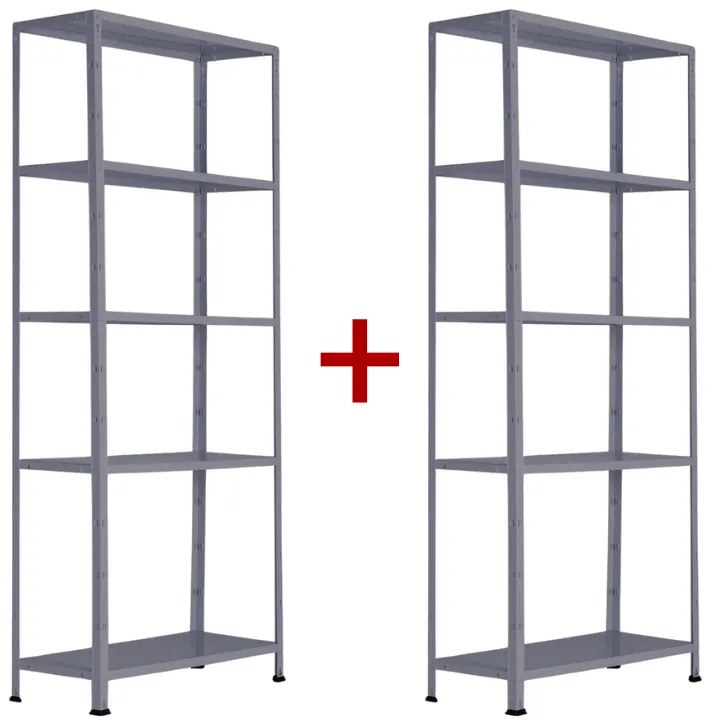 Policový regál 1+1 ZADARMO, 1760x750x300 mm, 5 políc, nosnosť police 75 kg, RAL 7031