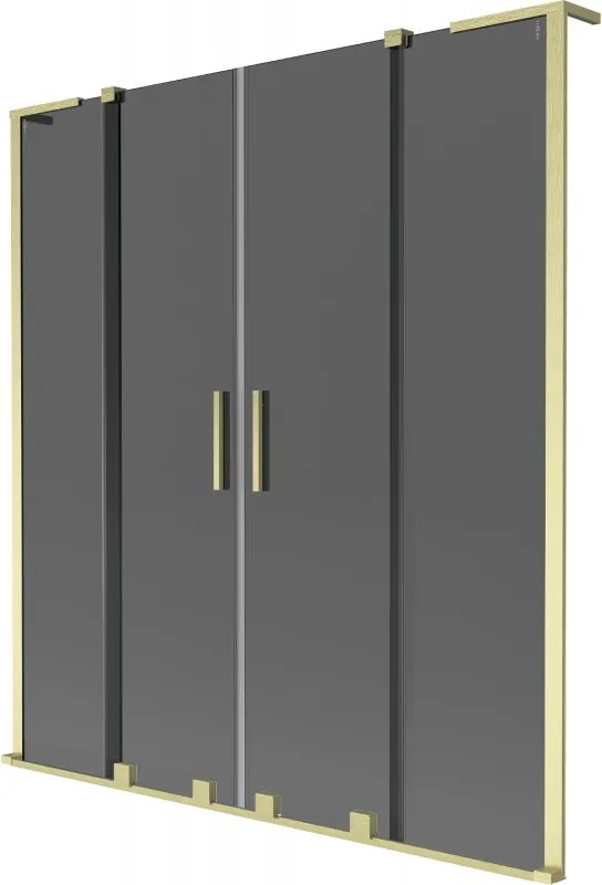 Mexen Velar L Duo, 2-krídlová posuvná vaňová zástena 160 x 150 cm, 8mm šedé sklo, zlatá matná, 896-160-003-42-55
