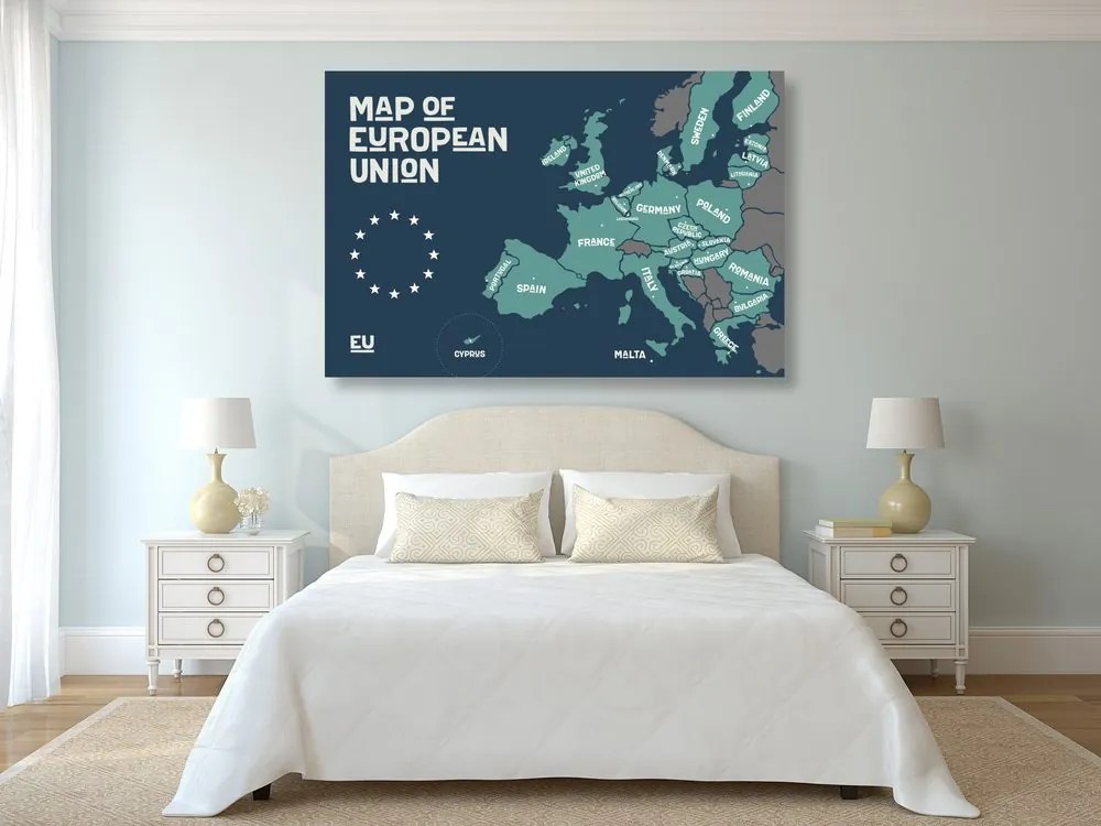 Obraz náučná mapa s názvami krajín európskej únie Varianta: 90x60
