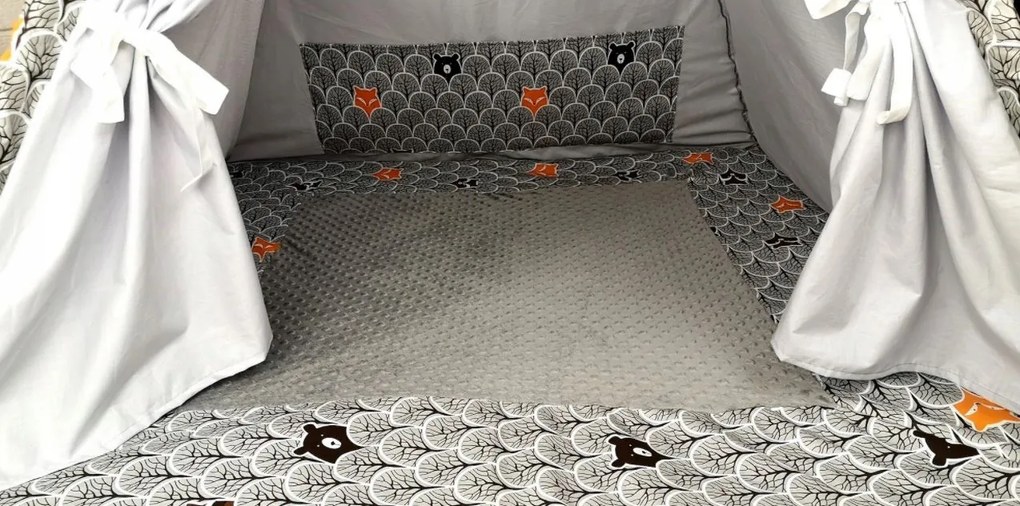 Detský stan TEEPEE (TÍPÍ) LUXURY s doplnkami - ZVIERACIA PARTIČKA - sivý