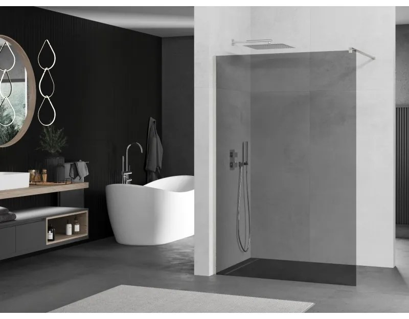 Mexen Kioto, sprchová zástena Walk-In 70 x 200 cm, 8mm šedé sklo, brúsená oceľ profil, 800-070-101-97-40