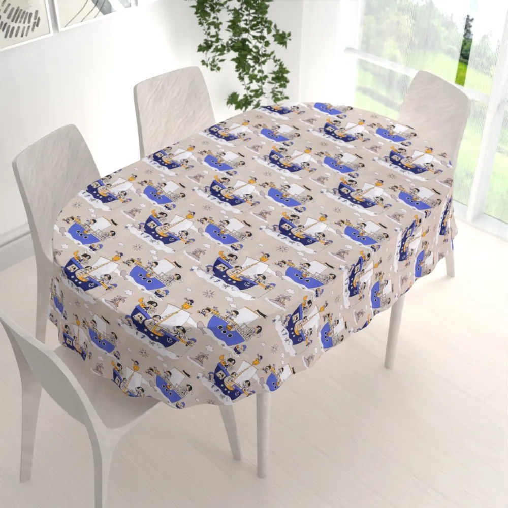Biante Detský bavlnený oválny obrus Sandra SA-022 Piráti na mori 140x220 cm