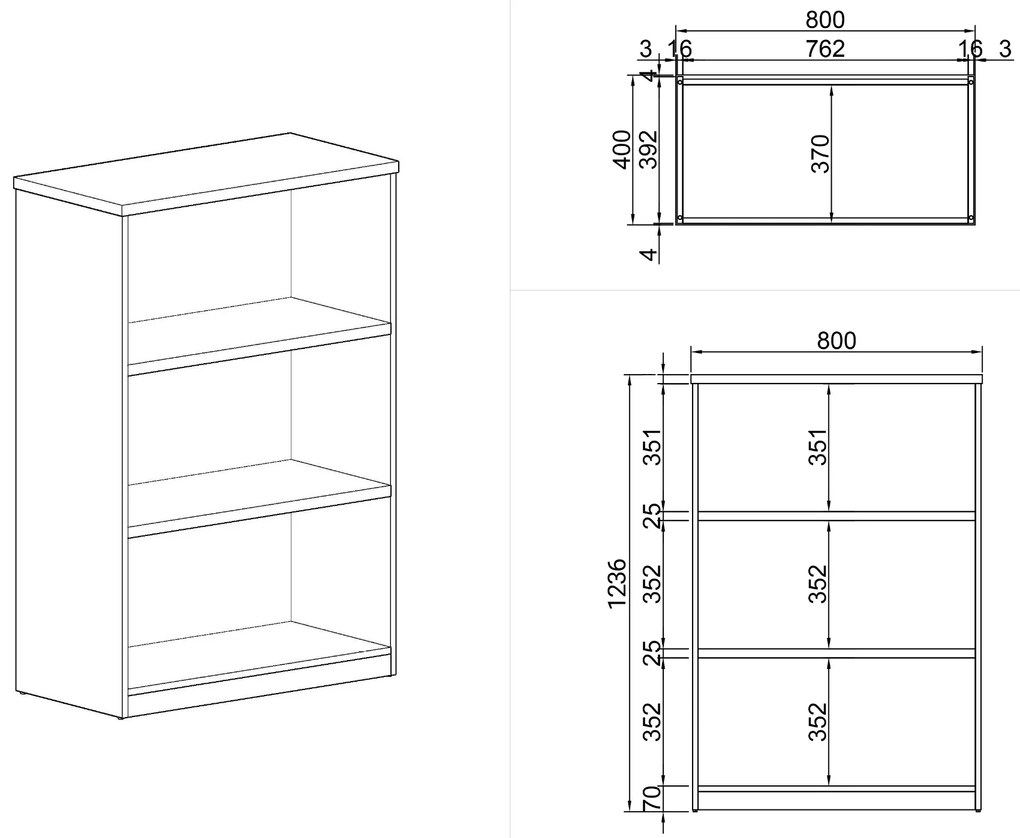 Kancelársky regál ARRISTO LUX, 800 x 400 x 1236 mm, orech