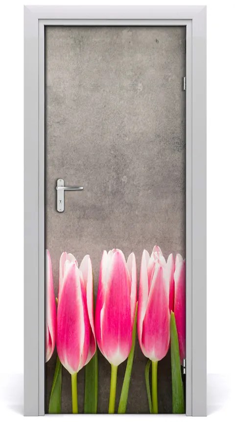 Samolepiace fototapety na dvere ružové tulipány 75x205 cm