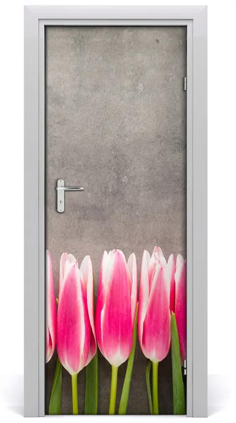 Samolepiace fototapety na dvere ružové tulipány 85x205 cm