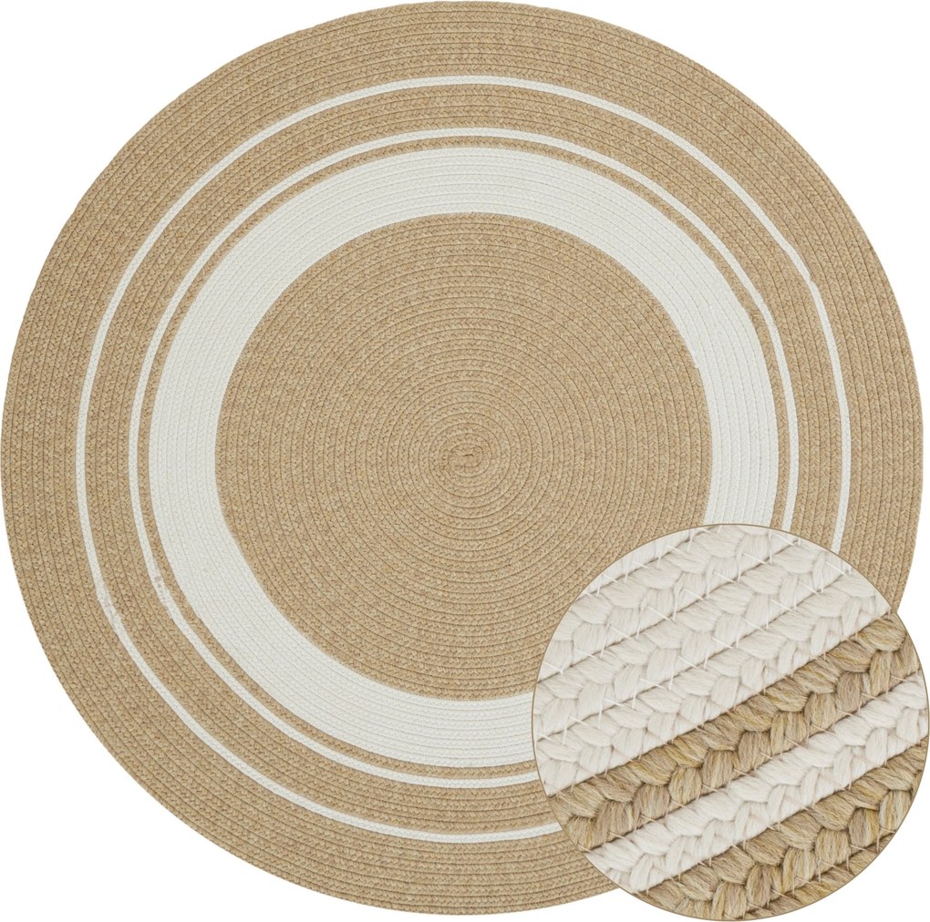 Kusový koberec Braided 105556 Creme Beige kruh – na von aj na doma, 150x150 (priemer) kruh, béžová, chodba / predsieň, Hanse Home