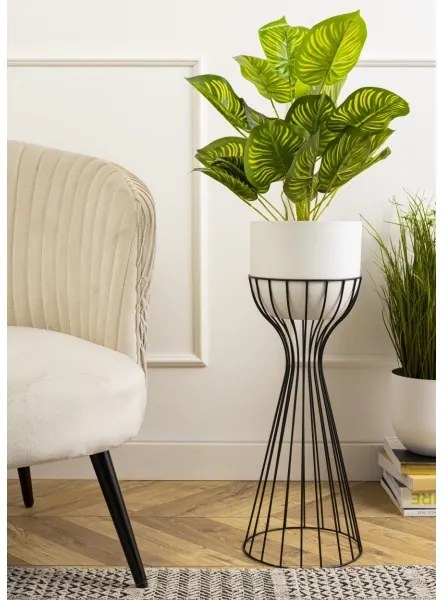 Kovový kvetináč LOFT 68x20 cm čierna/biela