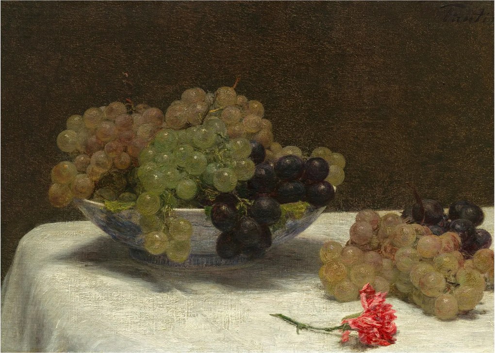 Sklenený obraz - Henri Fantin-Latour, Still Life with Grapes and a Carnation, reprodukcia (70x50 cm)