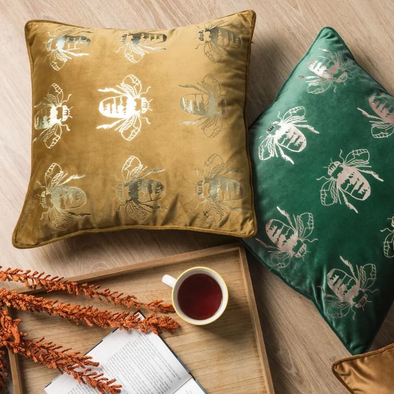 EUROFIRANY Obliečka na vankúš z potlačeného zamatu, zdobená ozdobným lemom 45 cm x 45 cm tmavozelená 100 % polyester