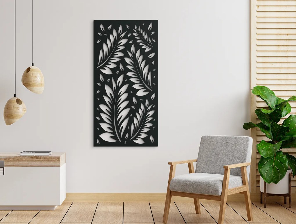 drevko Drevený obraz Listy vo vánku Rozmer obrazu: 44,5 x 22,5 cm, Farba dekorácie: Čierna