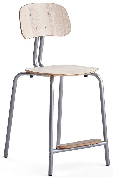 Školská stolička YNGVE, 4 nohy, výška 610 mm, strieborná/jaseň