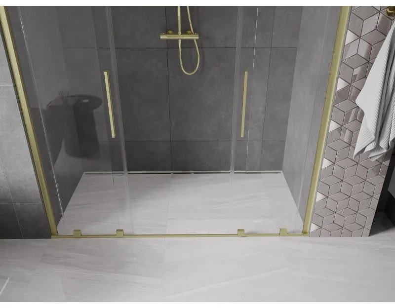 Mexen Velar Duo, posuvné dvere do otvoru 170x200 cm, 8mm číre sklo, zlatá matná, 871-170-000-02-55