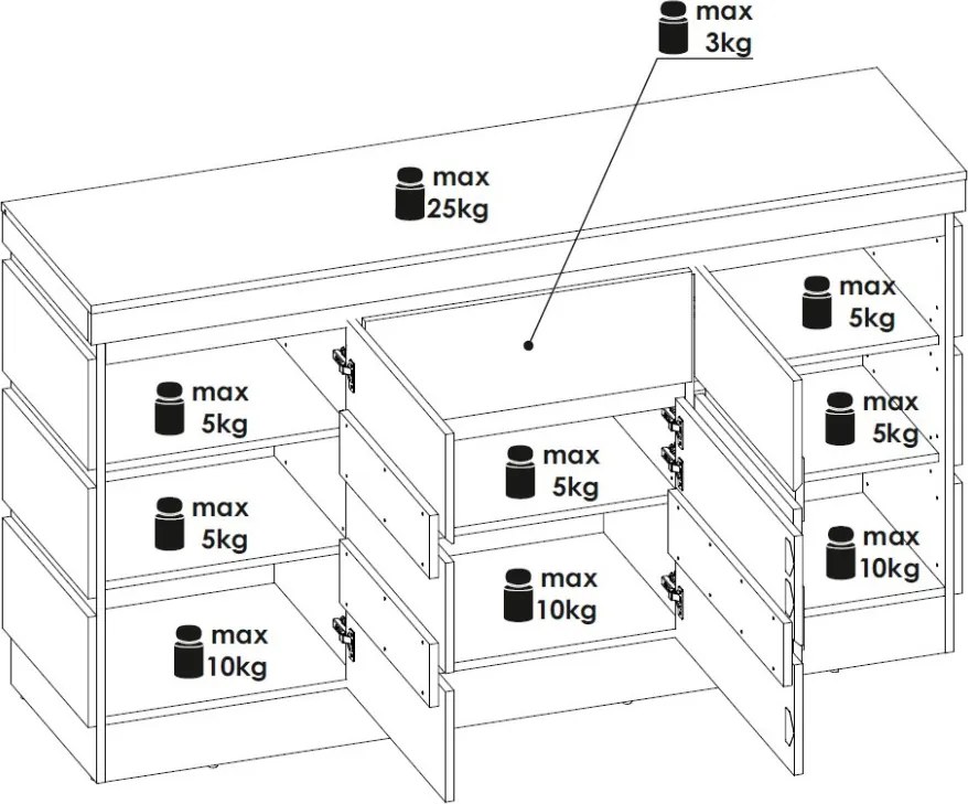 Široká úložná komoda Campania 161 cm, biela/antracit
