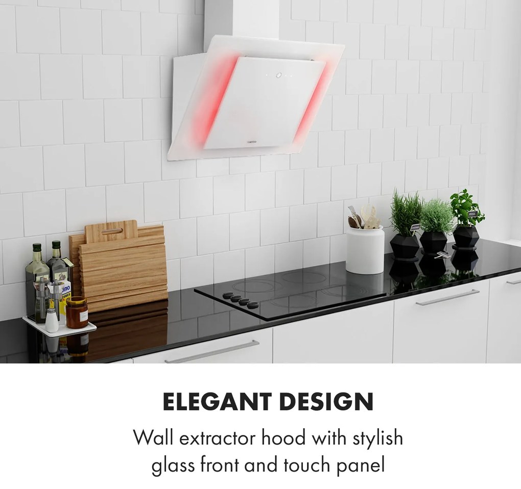 Klarstein Eleonora 60, digestor, 60 cm, nastenný, 426 m³/h, dotykový panel, LED, A++, biely