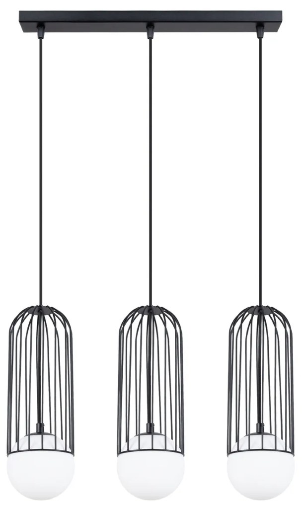 Závesné svietidlo Brina, 3x sklenené/čierne kovové tienidlo