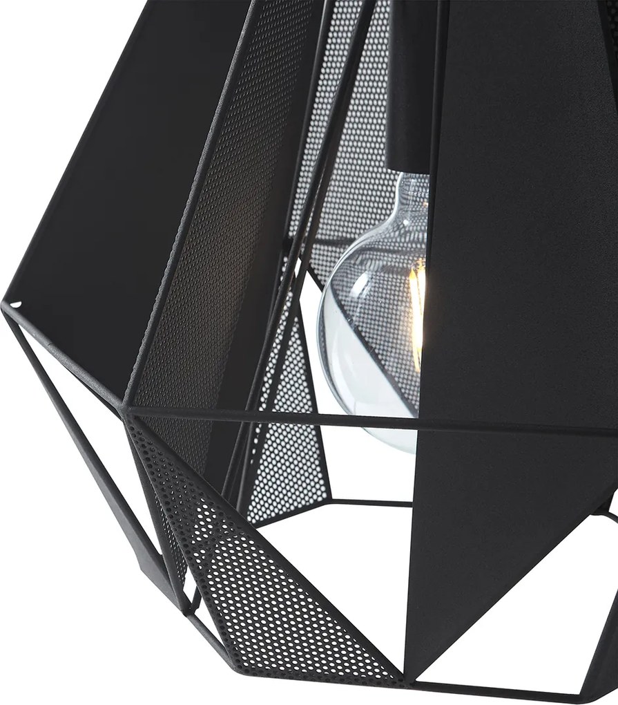 Priemyselné závesné svietidlo čierne s mriežkou 3-svetlo - Carcass