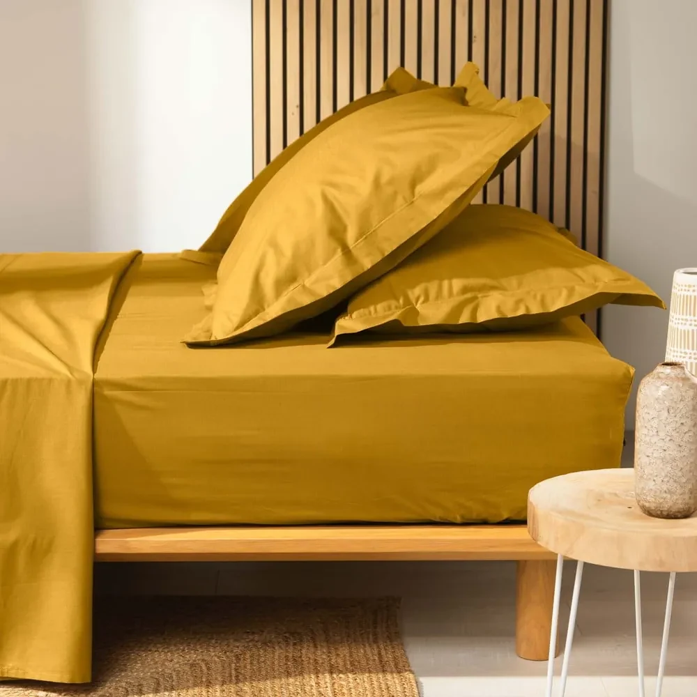 Žltá napínacia plachta z Bio bavlny 160x200 cm Biolina – douceur d'intérieur