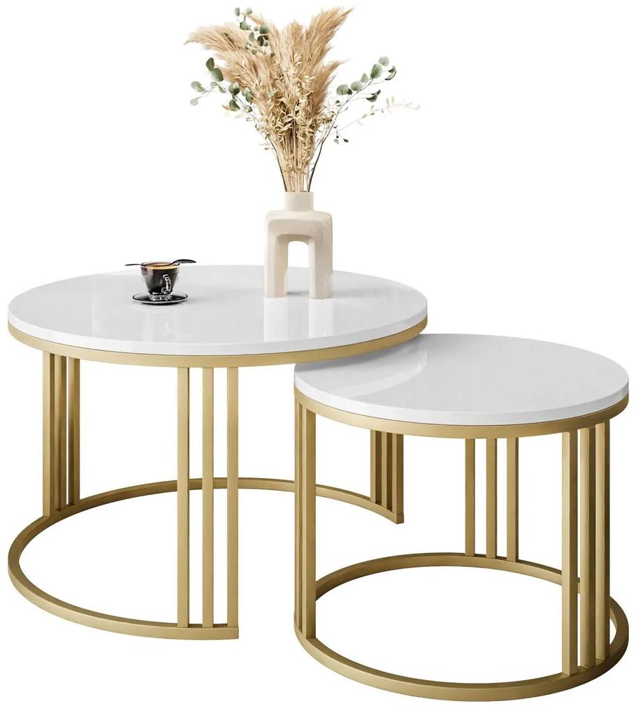 Dizajnový konferenčný stolík LOREEN zlatá podnož + biely lesk