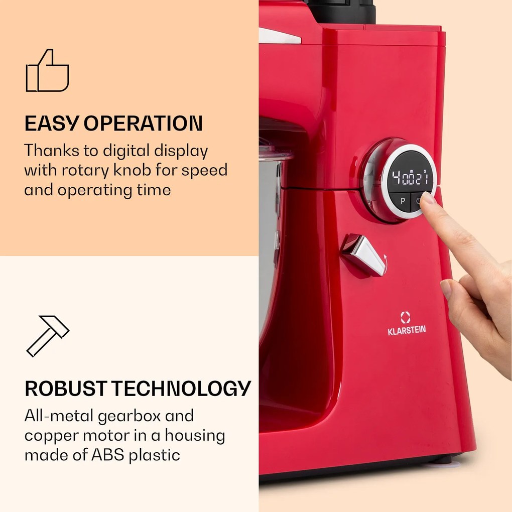 Klarstein Renata Rossa, kuchynský robot 3 v 1, 2000 W/2,7 PS, 10 l, nehrdzavejúca oceľ, bez BPA
