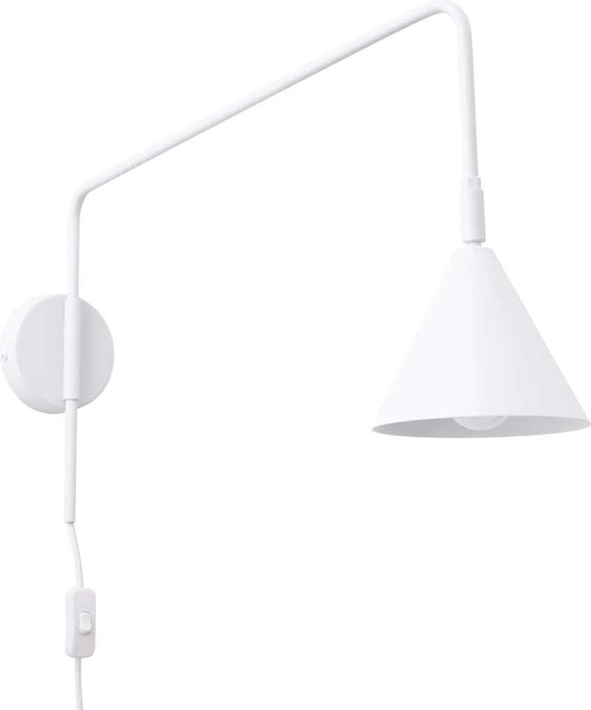 Nástenné svietidlo Nox, 1x biele kovové tienidlo, vypínač