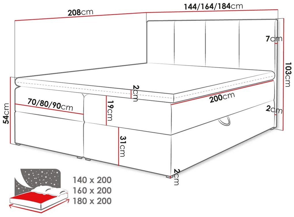 Boxspringová posteľ 180x200 CARMELA - šedá + topper ZDARMA